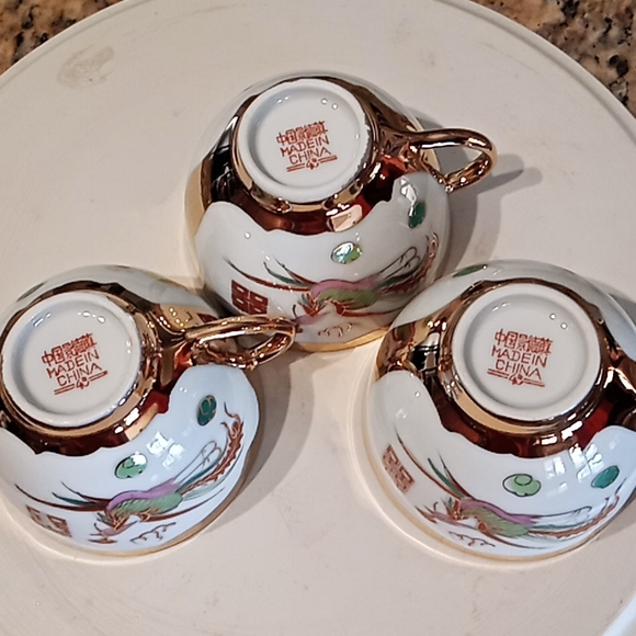 Vintage Chinese Porcelain Gold Colored Double Happiness Dragon & Phoenix Set. - Picture 16 of 16